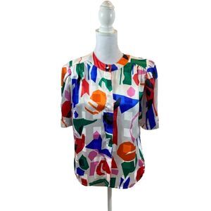 Vintage 80’s Lloyd Williams Petite Geometric Bold Print Blouse‎ Size 4P